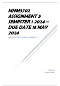 MNM3702 Assignment 5 Semester 1 2024 – Due Date 13 May 2024