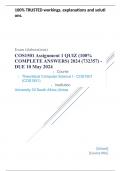 Exam (elaborations) COS1501 Assignment 1 QUIZ (100% COMPLETE ANSWERS) 2024 (732357) - DUE 10 May 2024 •	Course •	Theoretical Computer Science I - COS1501 (COS1501) •	Institution •	University Of South Africa (Unisa) •	Book •	Theoretical Computer Science CO