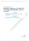 Exam (elaborations) HED4810 Assignment 1 (COMPLETE ANSWERS) 2024 (606690) - DUE 20 May 2024 •	Course •	Putting Inclusive Education into context (HED4810) •	Institution •	University Of South Africa (Unisa) •	Book •	Inclusive Education HED4810 Assignment 1 