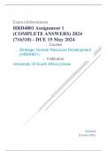 Exam (elaborations) HRD4801 Assignment 1 (COMPLETE ANSWERS) 2024 (716310) - DUE 15 May 2024 •	Course •	Strategic Human Resource Development (HRD4801) •	Institution •	University Of South Africa (Unisa) •	Book •	Strategic Human Resource Development HRD4801 