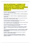 2024 PA APPRAISAL LICENSE 16-20 AUTO PHYSICAL DAMAGE ACTUAL QUESTIONS WITH CORRECT ANSWERS VERIFIED BY EXPERTS-ALREADY GRADED A+