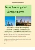 Texas Pre-License - Promulgated Contracts Challenge Questions (167 Terms) with Correct Answers 2024-2025