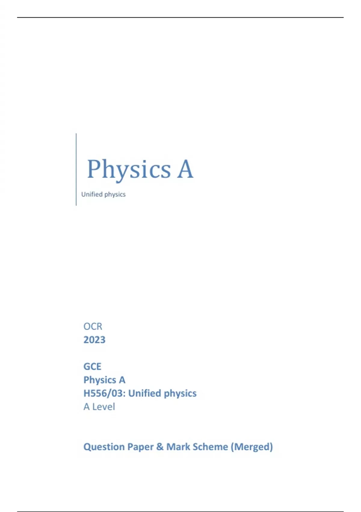 OCR 2023 GCE Physics A H556/03: Unified physics A Level Question Paper ...