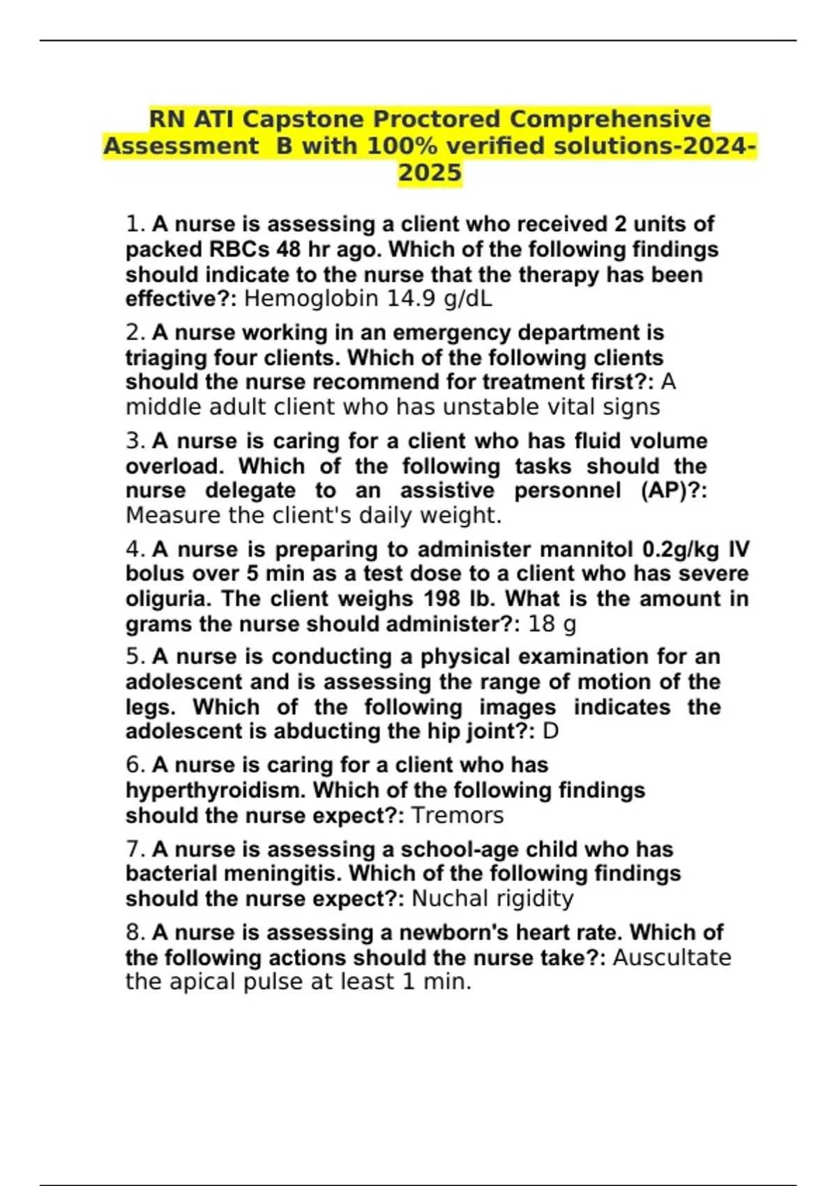 RN ATI Capstone Proctored Comprehensive Assessment B With 100% Verified ...