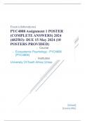 Exam (elaborations) PYC4808 Assignment 1 POSTER (COMPLETE ANSWERS) 2024 (682503)- DUE 15 May 2024 (10 POSTERS PROVIDED) •	Course •	Ecosystemic Psychology - PYC4808 (PYC4808) •	Institution •	University Of South Africa (Unisa) •	Book •	Ecopsychology PYC4808