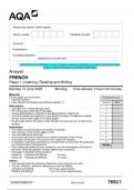 2023 AQA A-level FRENCH 7652/1 Paper 1 Listening, Reading and Writing Question Paper  & Mark scheme (Merged) June 2023 [VERIFIED