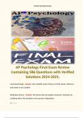 AP Psychology Final Exam Review Containing 586 Questions with Verified Solutions 2024-2025.