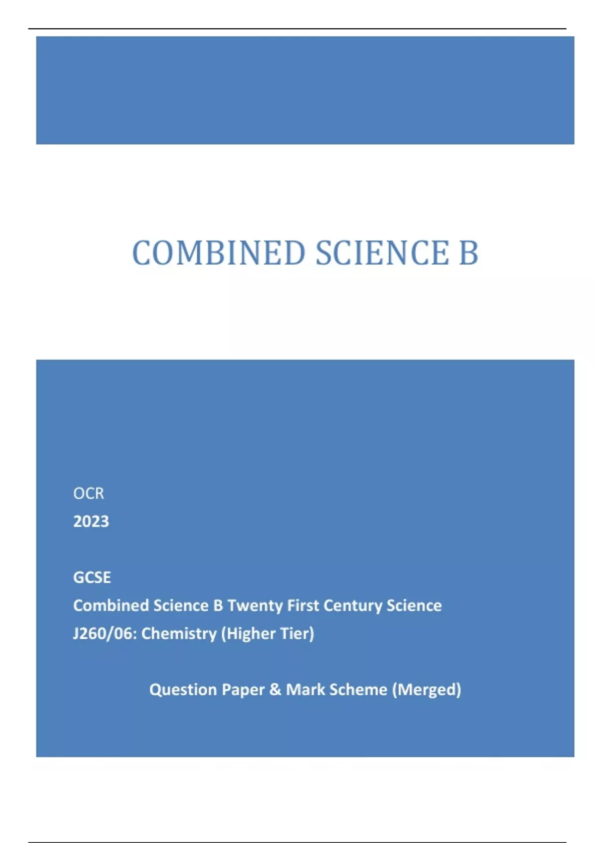 OCR 2023 GCSE Combined Science B Twenty First Century Science J260/06 ...