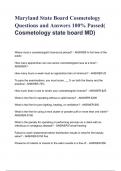 Maryland State Board Cosmetology Questions and Answers 100% Passed