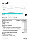 2023 AQA GCSE COMBINED SCIENCE: SYNERGY 8465/4F Foundation Tier Paper 4 Physical Sciences Question Paper & Mark scheme (Merged) June 2023 [VERIFIED