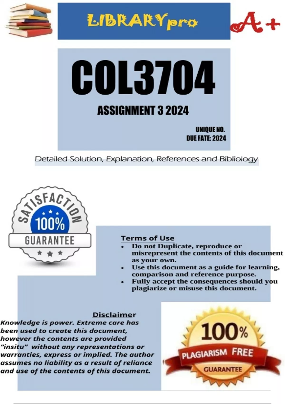 COL3704 Assignment 3 (COMPLETE ANSWERS) 2024 - Consumer Law - COL3704 ...