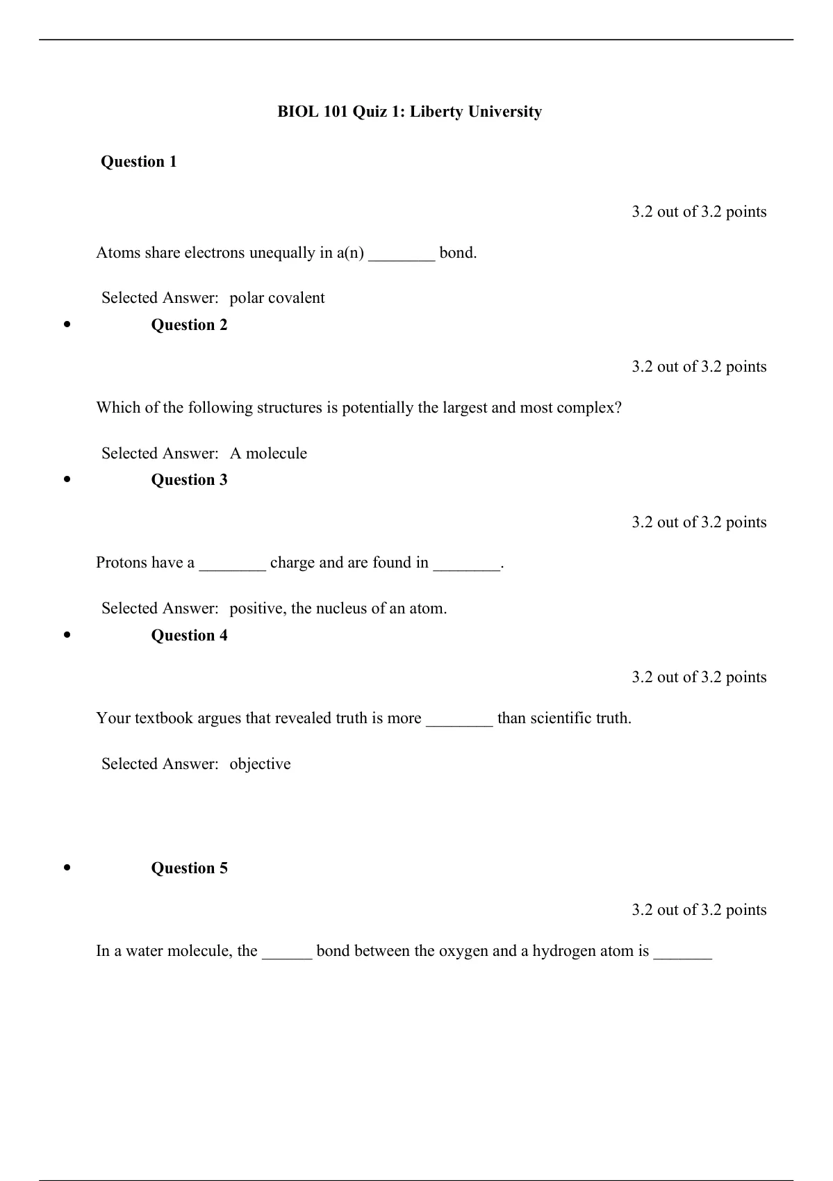 BIOL 101 Quiz 1,BIOL 101 Quiz 2, BIOL 101 Quiz 3,BIOL 101 Quiz 4, BIOL