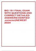 BIO 191 FINAL EXAM WITH QUESTIONS AND CORRECT DETAILED ANSWERS(VERIFIED ANSWERS)|NEWEST 2024