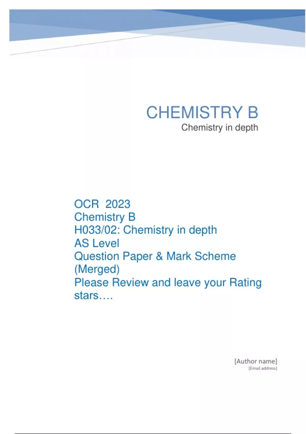 OCR 2023 Chemistry B H033/02: Chemistry In Depth AS Level Question ...