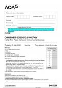 2023 AQA GCSE COMBINED SCIENCE: SYNERGY 8465/2H Higher Tier Paper 2 Life  and Environmental Sciences Question Paper & Mark scheme (Merged) June 2023  [VERIFIED]