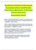 Southwest Airlines Professional  Communications Certification  Final Exam Questions & Revised  Correct Answers.  Guarantee Pass!!