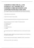 COMMON CORE FOR ELA AND LITERACY ALL GRADES /ELA / COMMON CORE QUESTIONS AND ANSWERS WITH SOLUTION 2024