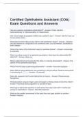 Certified Ophthalmic Assistant (COA) Exam Questions and Answers