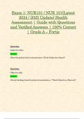 Exam 1: NUR101 / NUR 101 (Latest 2024 / 2025 Update) Health Assessment | Guide with Questions and Verified Answers | 100% Correct | Grade A – Fortis