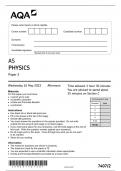 2023 AQA AS PHYSICS PAPER 2 INSERT, QUESTION PAPER AND MARK SCHEME 74072 BUNDLE