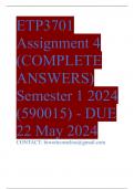 ETP3701 Assignment 4 (COMPLETE ANSWERS) Semester 1 2024 (590015) - DUE 22 May 2024