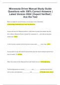 Minnesota Driver Manual Study Guide Questions with 100% Correct Answers | Latest Version 2024 | Expert Verified | Ace the Test