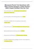 Minnesota Permit Test Questions with 100% Correct Answers | Latest Version 2024 | Expert Verified | Ace the Test