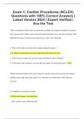 Exam 1: Cardiac Procedures (NCLEX) Questions with 100% Correct Answers | Latest Version 2024 | Expert Verified | Ace the Test