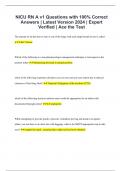 NICU RN A v1 Questions with 100% Correct Answers | Latest Version 2024 | Expert Verified | Ace the Test