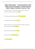 Plant Quarantine – long Questions with 100% Correct Answers | Latest Version 2024 | Expert Verified | Ace the Test