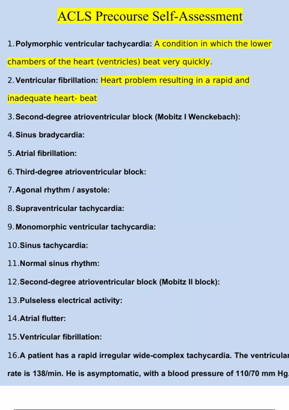 ACLS Precourse SelfAssessment Questions and Answers (2024 / 2025