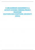 IT 200 SUMMARY ASSIGNMENT 6-1  ACTIVITY STSTEMS THINKING PROJECT  MILESTONE SOUTHERN NEW HAMPSHIRE UNIVERSITY (SNHU