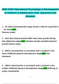 WGU D307 Educational Psychology & Development of Children & Adolescents Test   Questions and Answers 2024 / 2025 | 100% Verified Answers