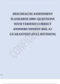 TESTBANK - HESI HEALTH ASSESSMENT PACKAGED EXAMS QUESTIONS WITH VERIFIED CORRECT ANSWERS NEWEST 2024. A+ GUARANTEED (FULL REVISION)