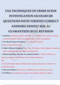 CSA TECHNIQUES OF CRIME SCENE INVESTIGATION IAI EXAM 220 QUESTIONS WITH VERIFIED CORRECT ANSWERS NEWEST 2024. A+ GUARANTEED (FULL REVISION.