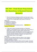 AIC 301 - Final Exam Prep Actual  Set Questions & Revised Correct  Answers
