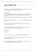 Quiz 2 EDUC 230 questions with complete solutions graded A+