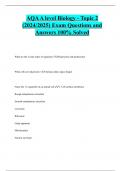 AQA A level Biology - Topic 2  (2024/2025) Exam Questions and  Answers 100% Solved 