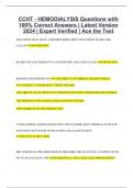 CCHT - HEMODIALYSIS Questions with 100% Correct Answers | Latest Version 2024 | Expert Verified | Ace the Test