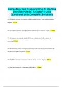 Computers and Programming 1: Starting out with Python- Chapter 1 Quiz Questions with Complete Solutions