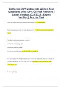 California DMV Motorcycle Written Test Questions with 100% Correct Answers | Latest Version 2024/2025 | Expert Verified | Ace the Test