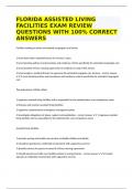 FLORIDA ASSISTED LIVING FACILITIES EXAM REVIEW QUESTIONS WITH 100% CORRECT ANSWERS