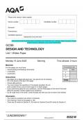 2023 AQA GCSE DESIGN AND TECHNOLOGY 8552/W Unit 1 Written Paper Question Paper & Mark scheme (Merged) June 2023 [VERIFIED]