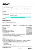 BUNDLED  2023 AQA GCSE PSYCHOLOGY  Paper 1 & Paper 2 Question Paper & Mark scheme (Merged) June 2023 [VERIFIED]