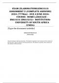 Exam (elaborations) ENG1515 Assignment 2 (COMPLETE ANSWERS) 2024 (777866) - DUE 4 June 2024 •	Course •	Home Language - ENG1515 (ENG1515) •	Institution •	University Of South Africa (Unisa) •	Book •	TEACHING ENGLISH, LANGUAGE AND LITERACY ENG1515 Assignment