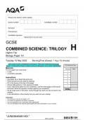 2023 AQA GCSE COMBINED SCIENCE: TRILOGY 8464/B/1H Biology  Paper 1H Question Paper & Mark scheme (Merged) June 2023 [VERIFIED]