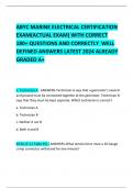 ABYC MARINE ELECTRICAL CERTIFICATION EXAM(ACTUAL EXAM) WITH CORRECT 180+ QUESTIONS AND CORRECTLY  WELL DEFINED ANSWERS LATEST 2024 ALREADY GRADED A+