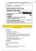 2023 Pearson Edexcel Level 3 GCE Turkish PAPER 2: Translation into Turkish and Written response to works Question Paper and Mark Scheme Combined Unveiling Excellence!!