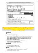 2023 Pearson Edexcel Level 3 GCE Turkish Advanced PAPER 2: Translation into Turkish and Written response to works Question Paper and Mark Scheme Combined Unveiling Excellence!!