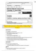 2023 Pearson Edexcel Level 3 GCE Arabic PAPER 3: Listening, reading and writing in Arabic Question Paper and Mark Scheme Combined Unveiling Excellence!!